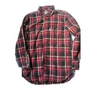 Carhartt Men's Plaid Flannel Long Sleeve Button Up Shirt Red Black Size Large